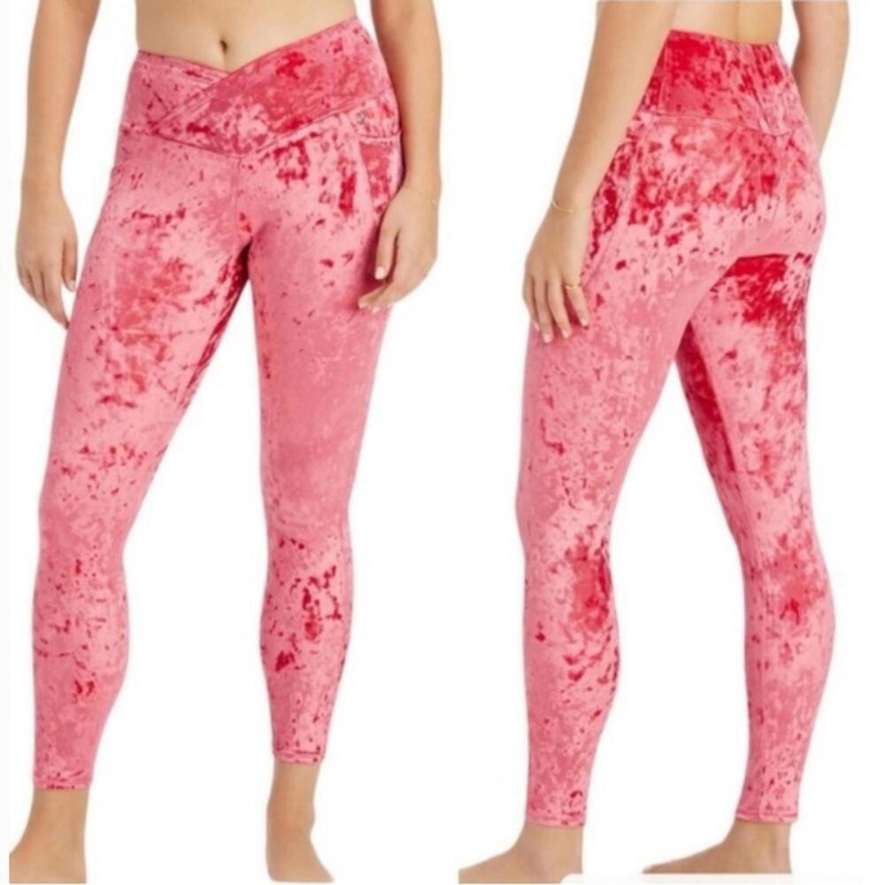 Fabletics Crushed Velour Crossover Leggings in Strawberry Red - Size Small